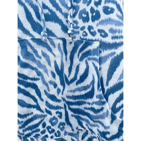Alfred Dunner Sweater Hooded Womens XL Blue Animal Print Light Coastal Beach - Picture 2 of 6